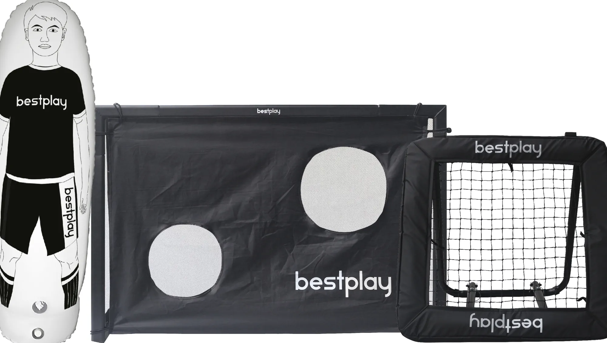 Bestplay fodboldmål 150x100cm + rebounder 90x90cm + airdummy 180cm