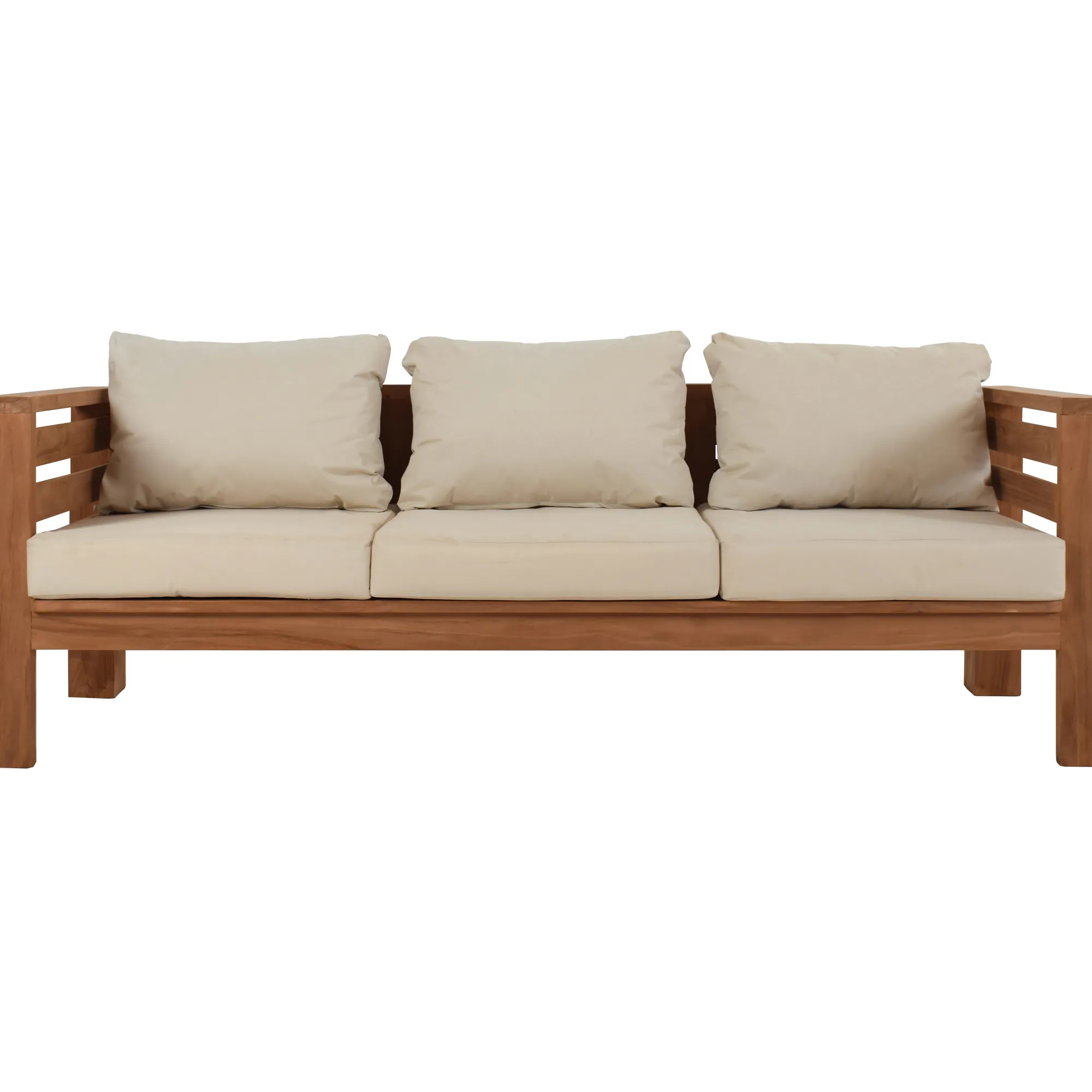 Moreland Jakarta bænk i teaktræ med hynder creme 200x70x60cm