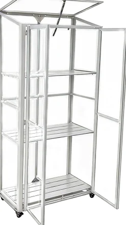 Moreland Minidrivhus med hjul poly sølv 77,6x41,5x151,1cm
