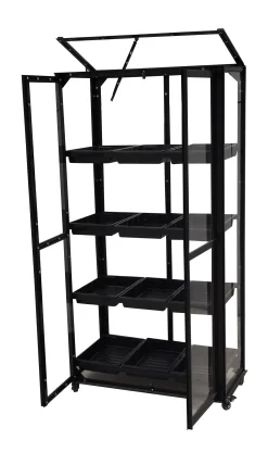 Moreland Minidrivhus med hjul sort 77,6x41,5x141cm