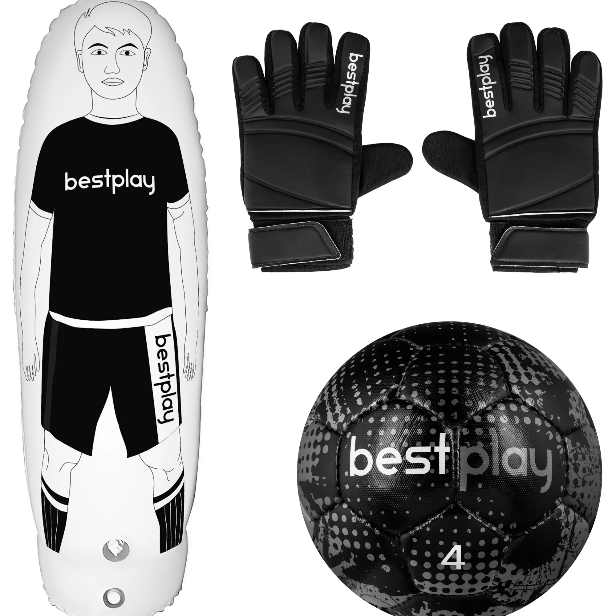 Bestplay Målmandshandske til børn + Platinum Fodbold str.4 + Airdummy 160cm