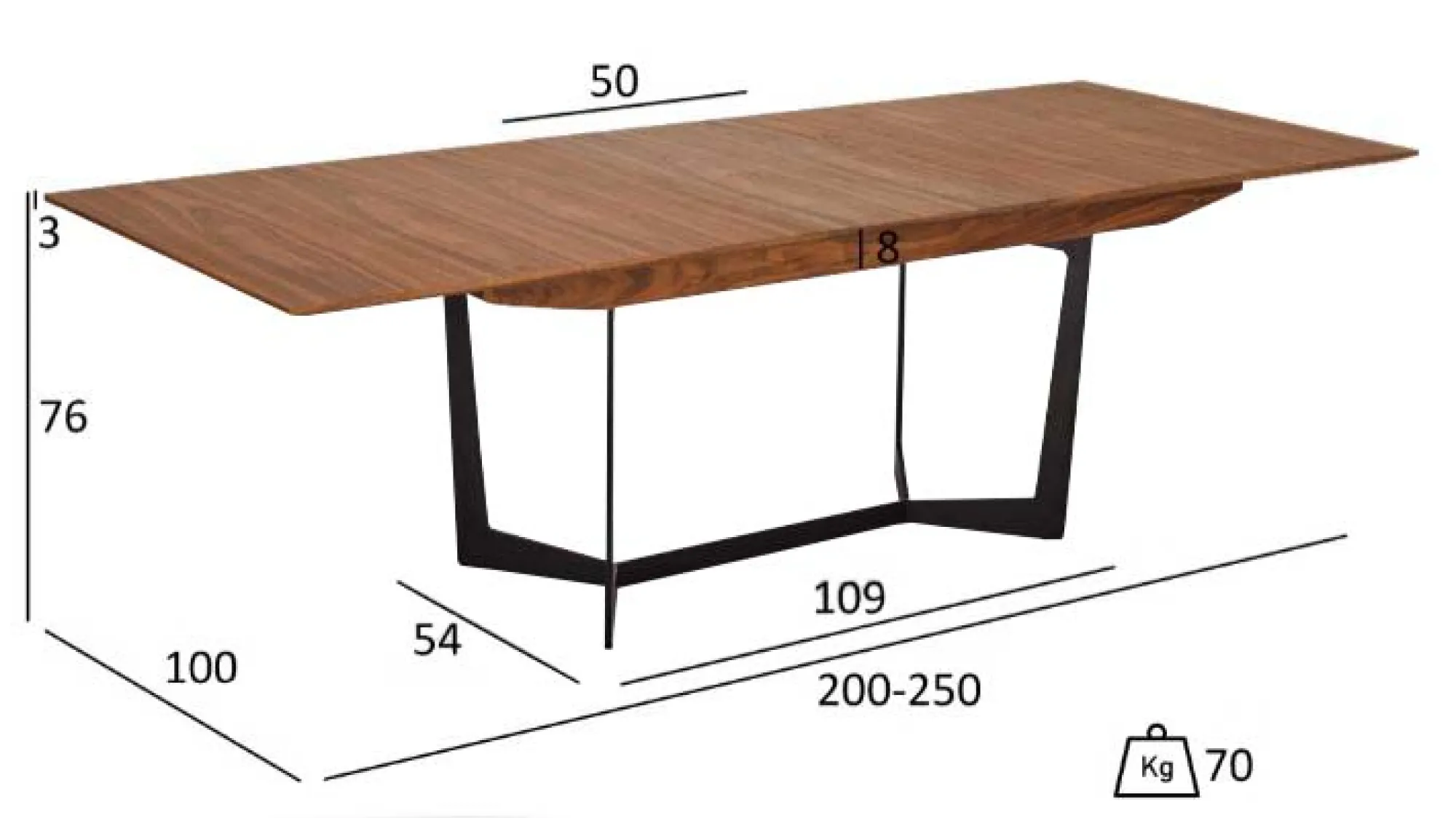 Furnhouse Tokyo valnød brun 200/250x100cm